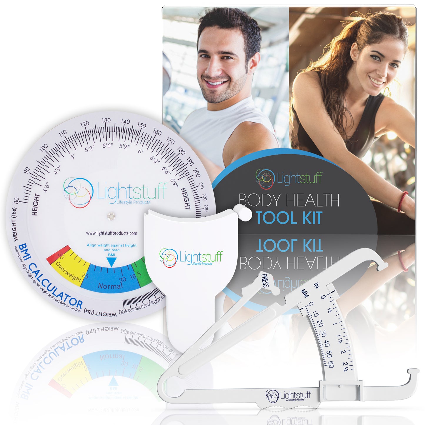 Lightstuff Body Health Tool Kit - Skinfold Caliper, Tape Measure, BMI Calculator - Instructions and Body Fat Percentage Charts for Men and Women Included